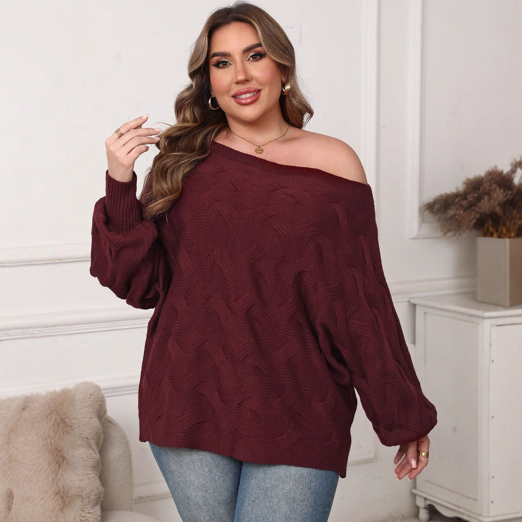 Plus Size Women's Sexy Off-shoulder Batwing Sleeve Loose Pullover