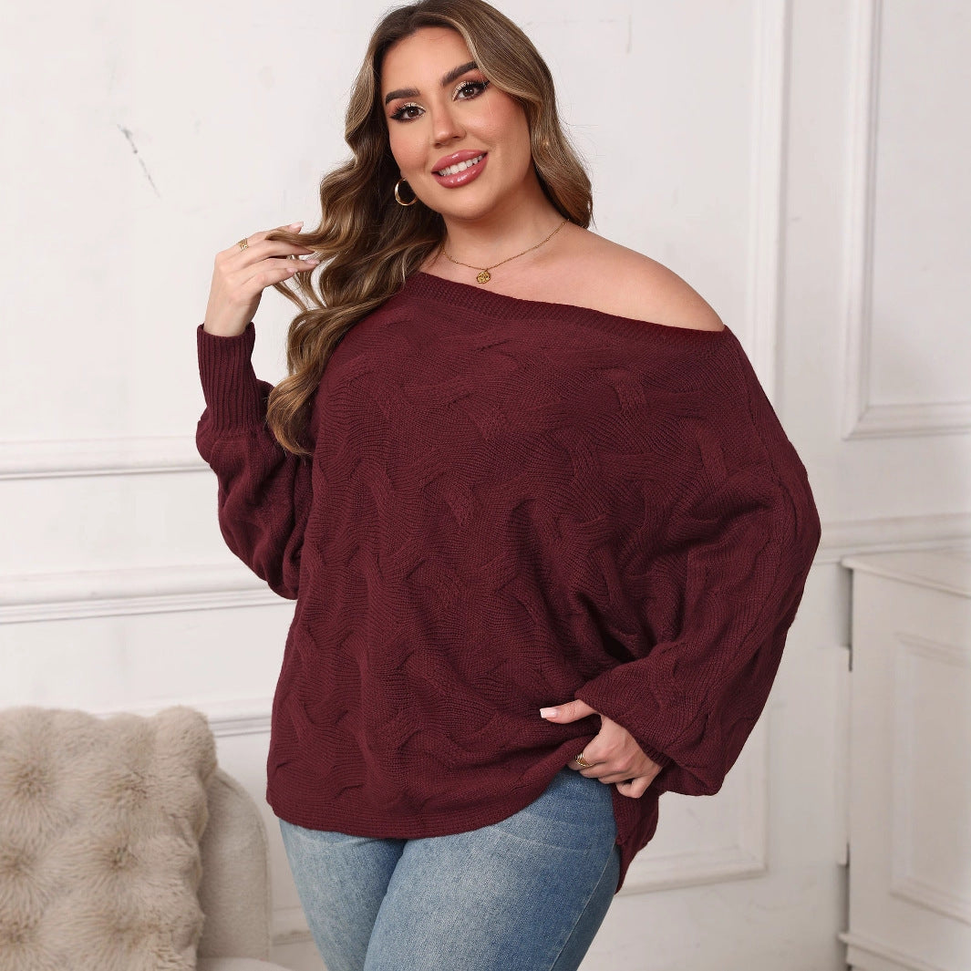 Plus Size Women's Sexy Off-shoulder Batwing Sleeve Loose Pullover
