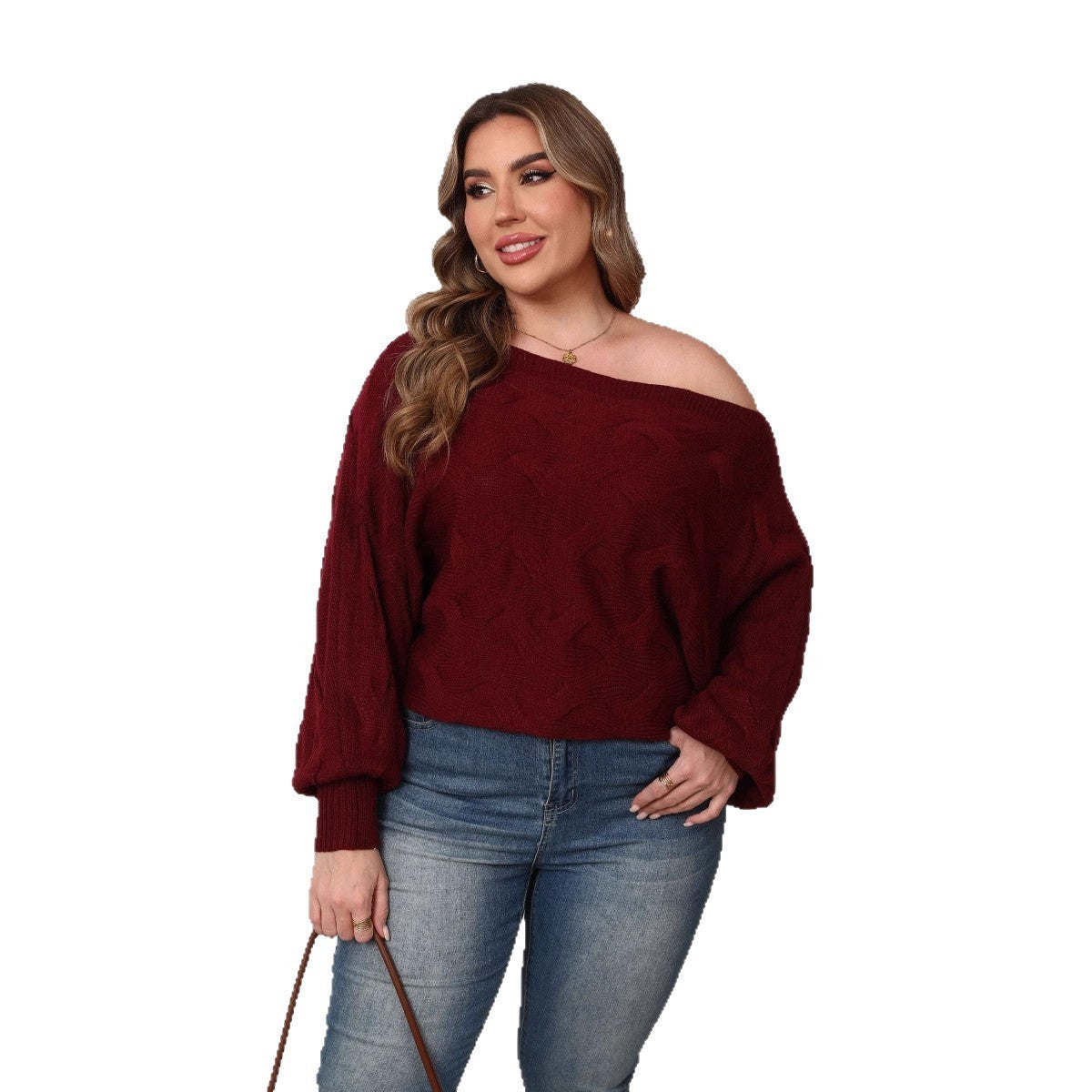 Plus Size Women's Sexy Off-shoulder Batwing Sleeve Loose Pullover