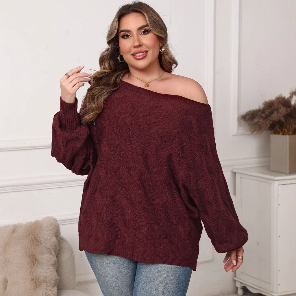 Plus Size Women's Sexy Off-shoulder Batwing Sleeve Loose Pullover