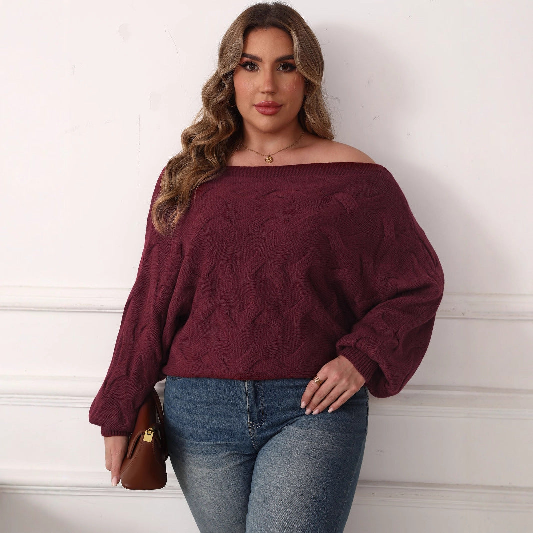 Plus Size Women's Sexy Off-shoulder Batwing Sleeve Loose Pullover